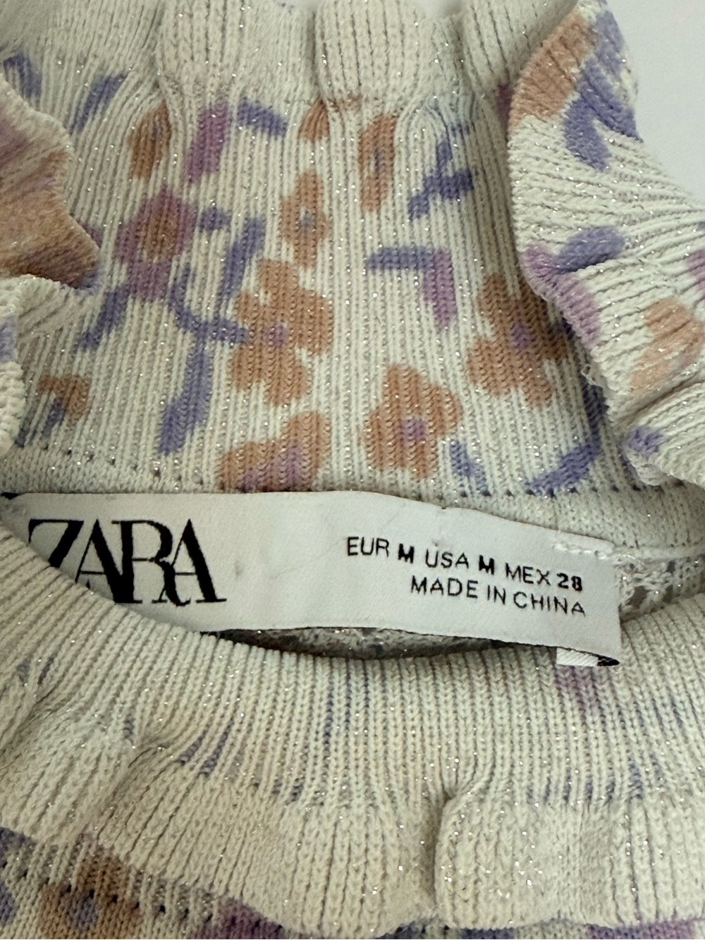 Zara Fine Knit Top Floral Print Mock Neck Ruffle Long Sleeve Sweater Cottagecore - Picture 8 of 12